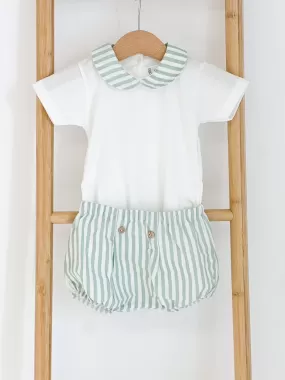 Boys Rapife Sage Stripe Bloomer and Vest Set