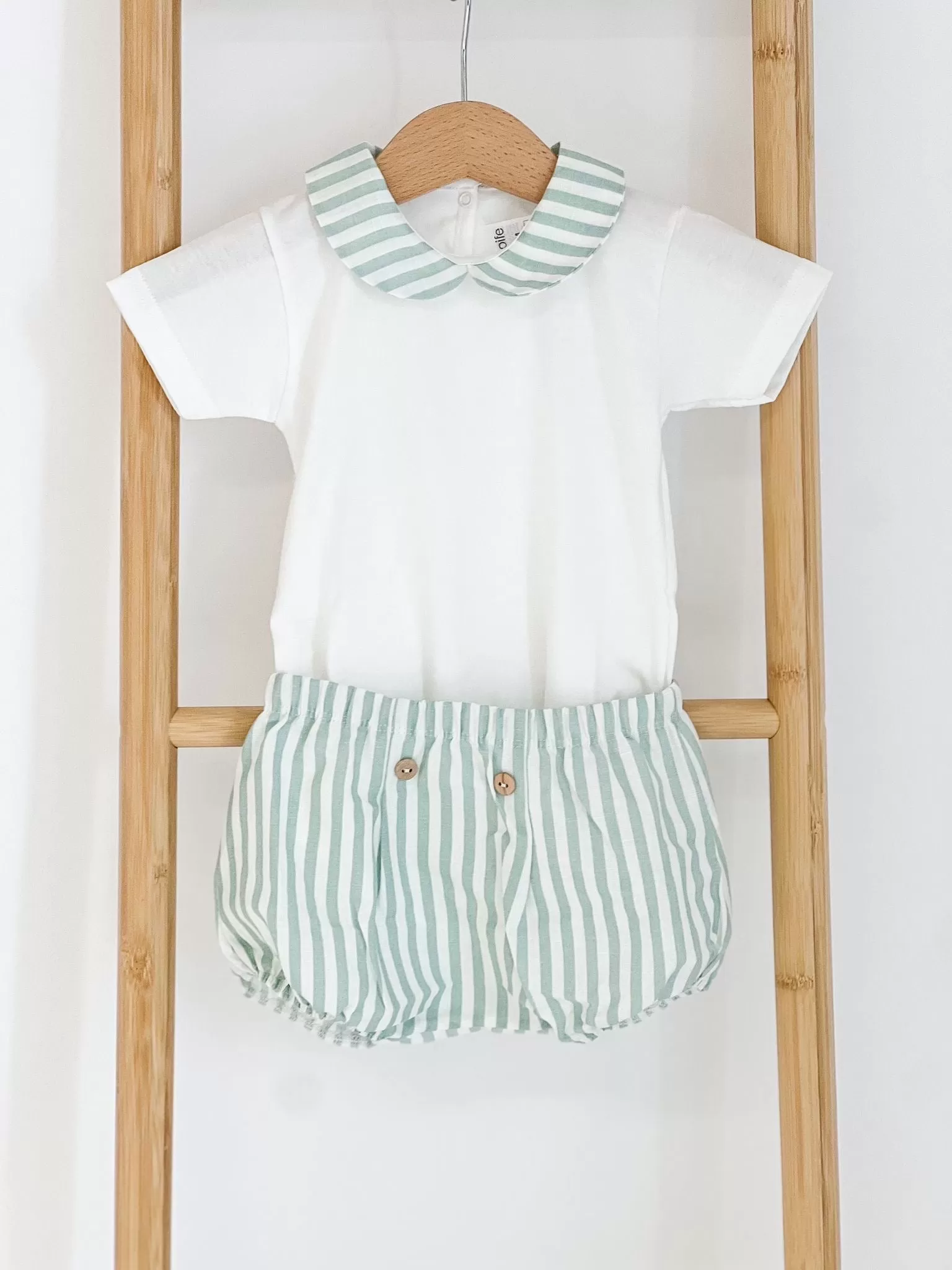 Boys Rapife Sage Stripe Bloomer and Vest Set