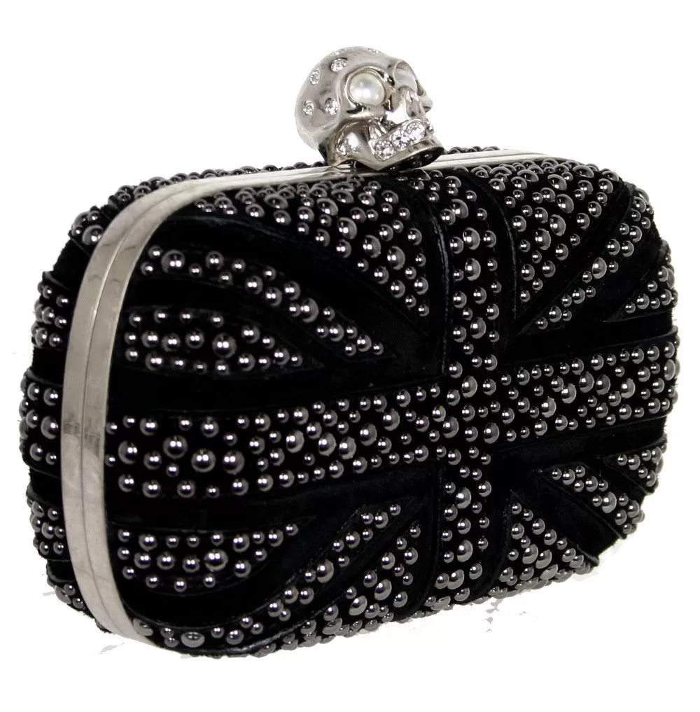 Brittania Studded Box Clutch, Black/Silver