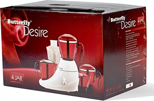 Butterfly Desire Mixer Grinder with 4 Jars (Red and White)