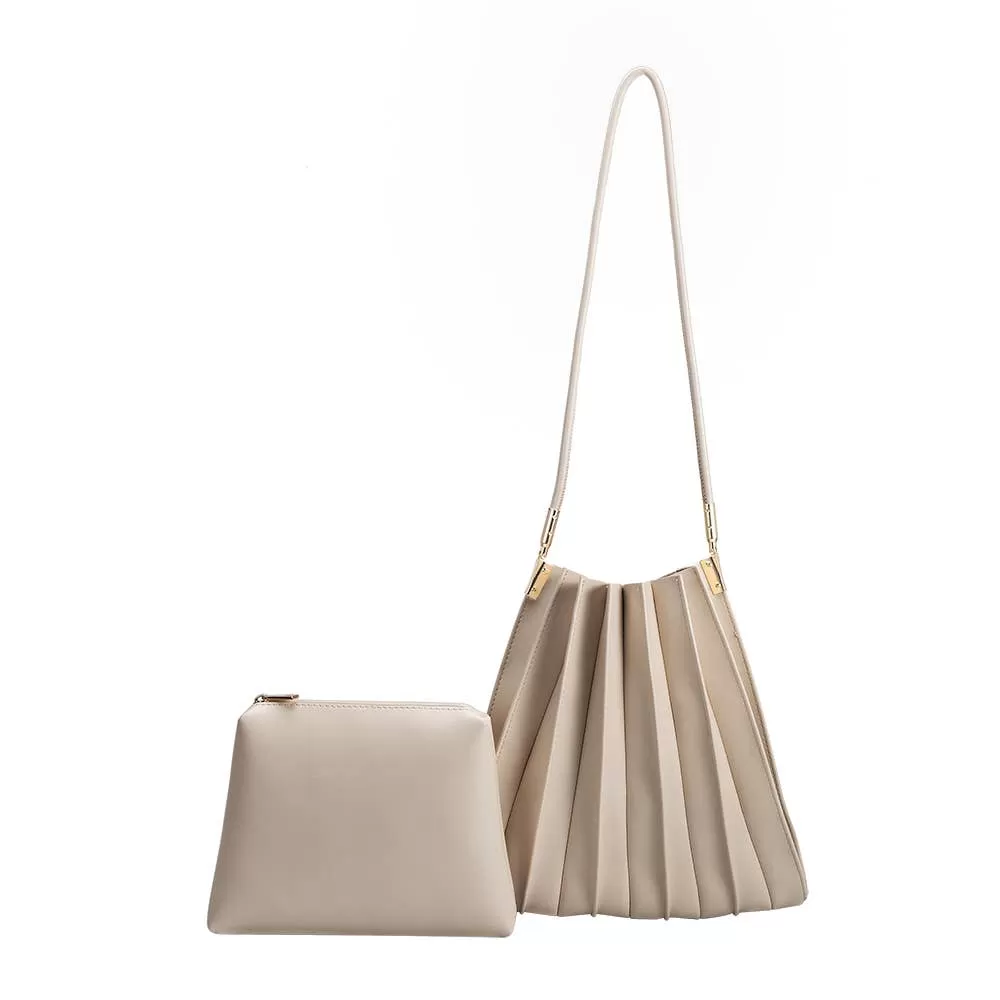 Carrie Bone Pleated Vegan Shoulder Bag