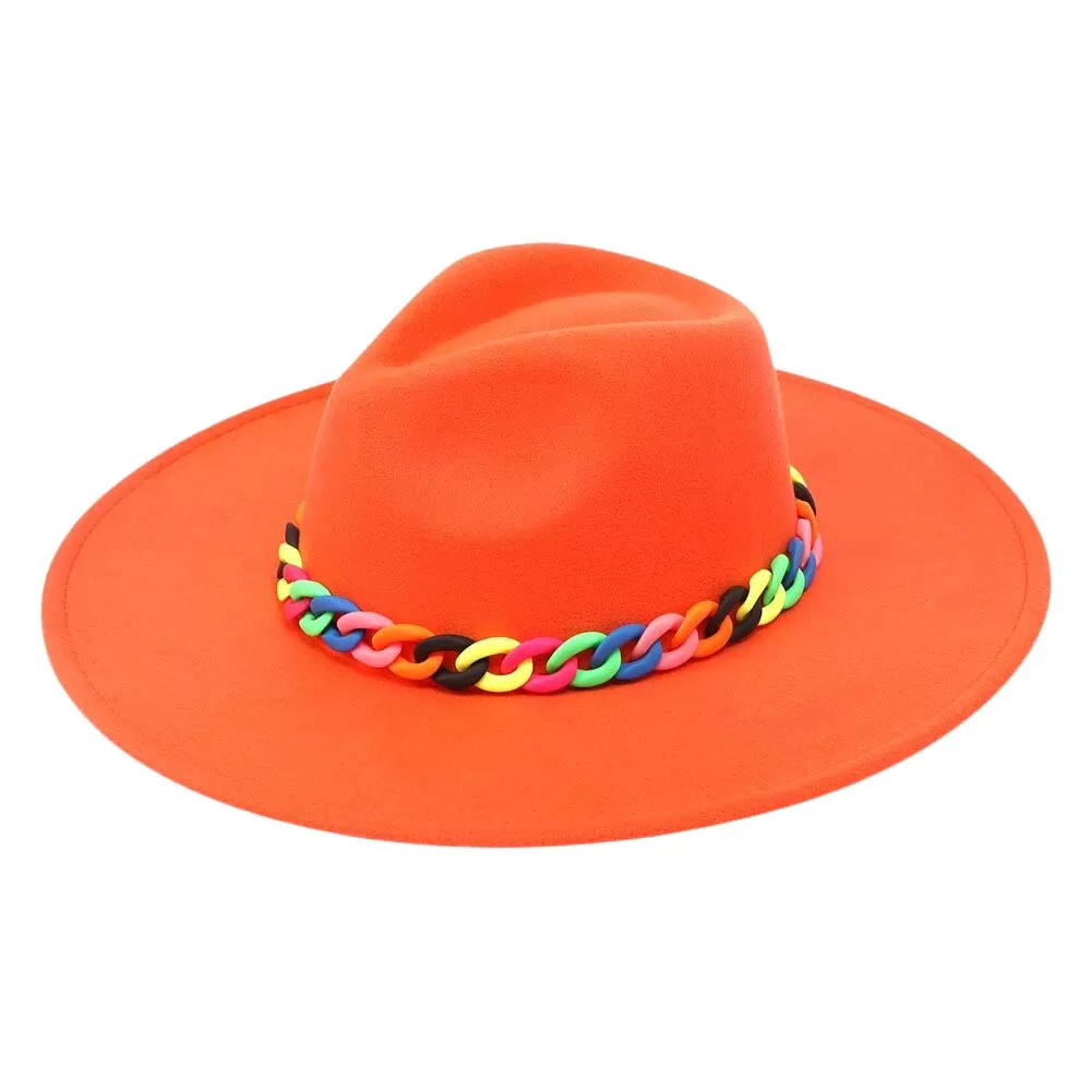 Colorful Chain Accented Solid Panama Hat