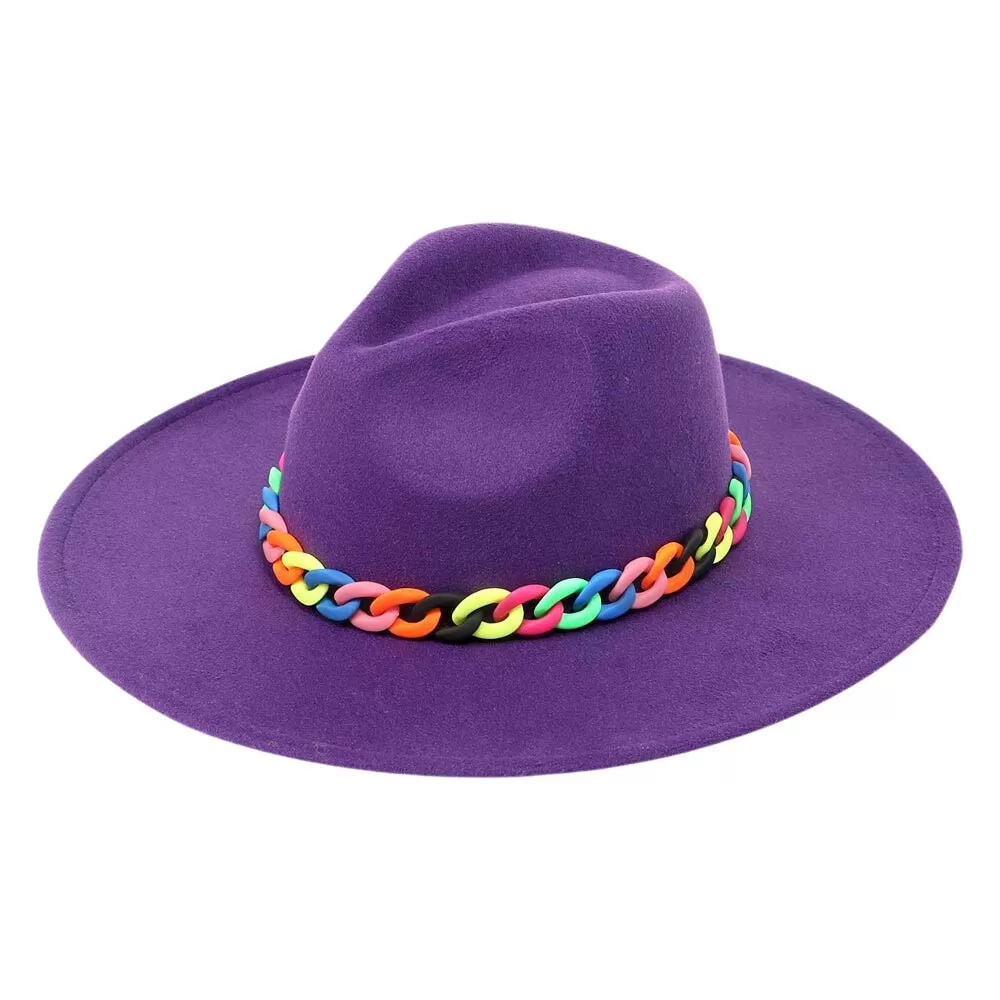 Colorful Chain Accented Solid Panama Hat