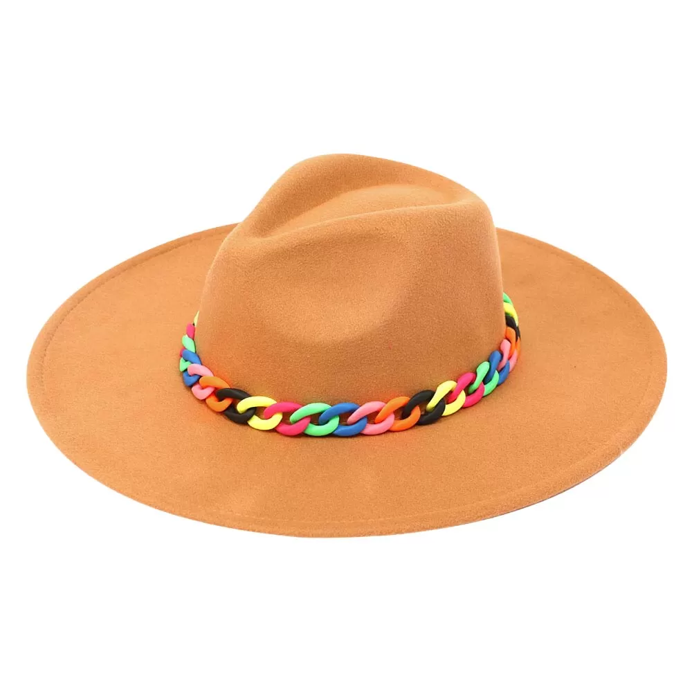 Colorful Chain Accented Solid Panama Hat