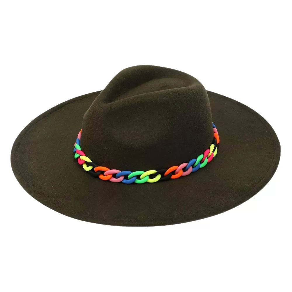 Colorful Chain Accented Solid Panama Hat