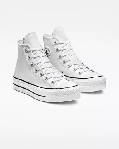 Converse Chuck Taylor Lift Hi Platform Pelle Bianco Rigo Nero 561676C