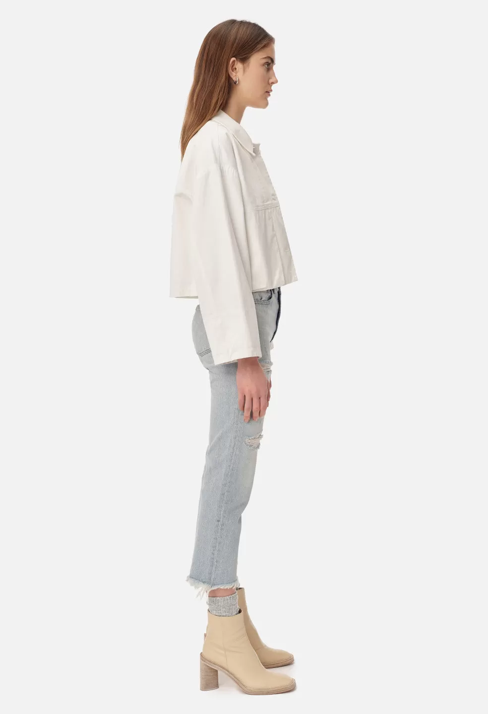 Cropped Field Coat / White