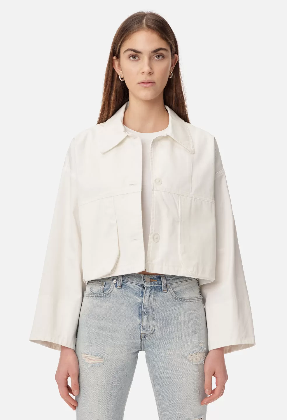 Cropped Field Coat / White