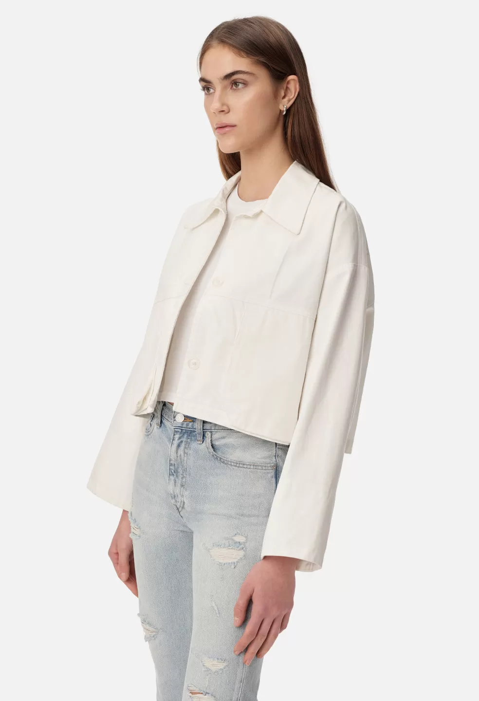 Cropped Field Coat / White