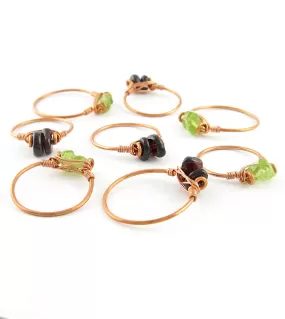 Double Gemstone Stackable Rings, Copper Wire-Wrapped, Handmade