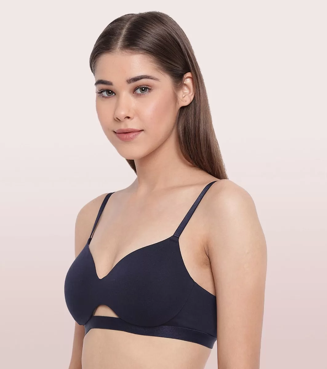 Enamor CloudSoft A032 Invisible Neckline Cotton T-shirt Bra for Women- Medium Coverage, Padded and Wirefree - Eclipse