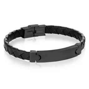 Engravable - Stainless Steel Leather ID Bracelet