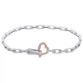 Estate 14K White & Rose Gold 0.45 TCW Diamond Heart Tennis Bracelet 7 Inches