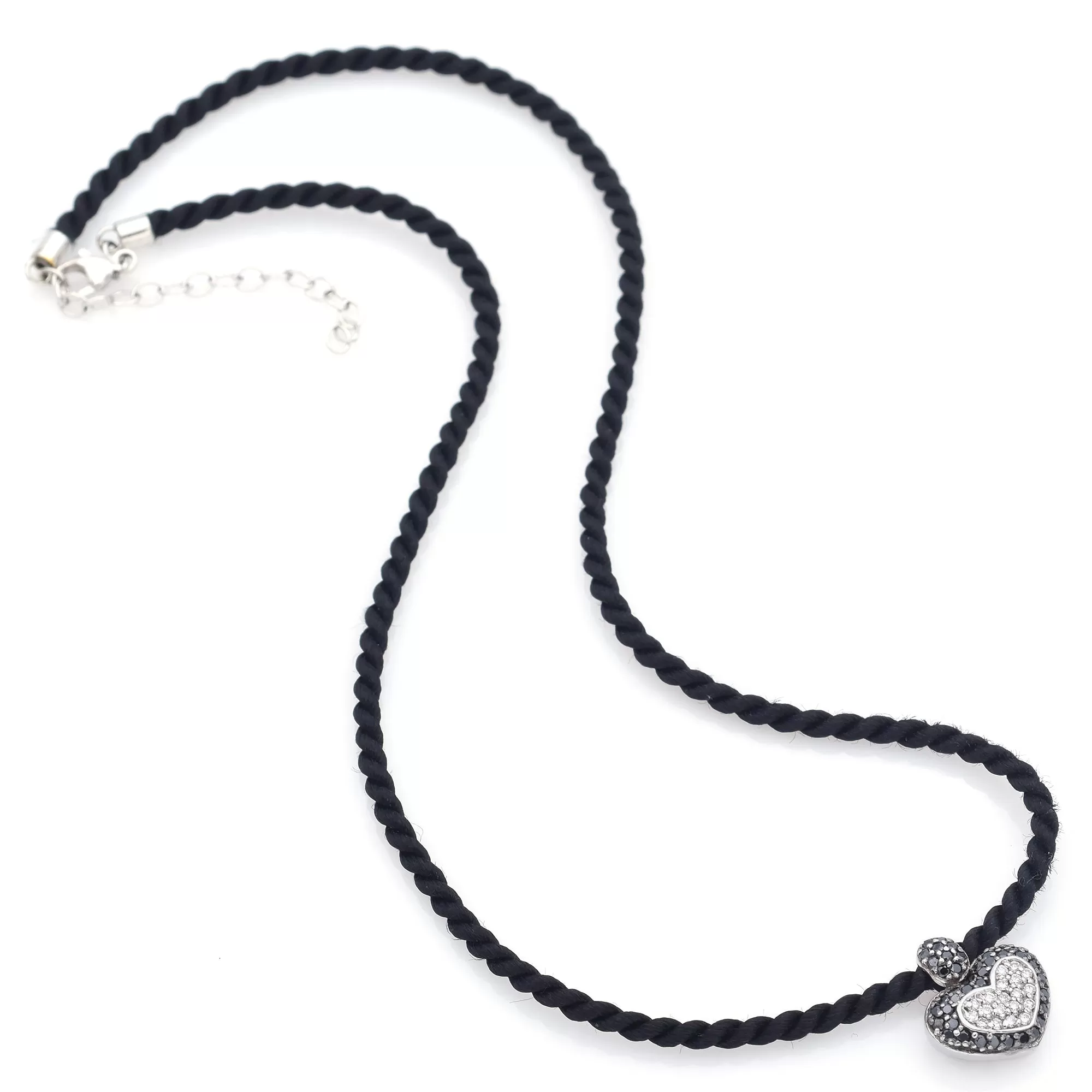 Estate 18K White Gold 0.61 TCW Black & White Diamond Heart Pendant Cord Necklace