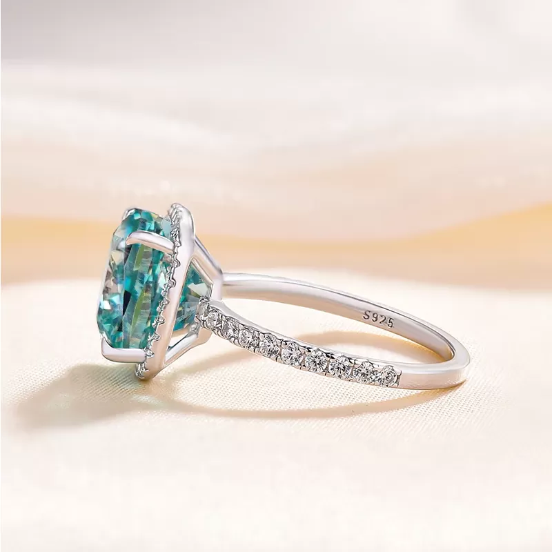 Exquisite Halo Cushion Cut Cyan Blue Sterling Silver Engagement Ring