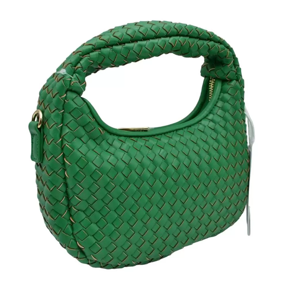 Faux Leather Woven Patterned Top Handle Tote Shoulder Bag