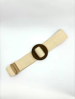 Faux Rattan Weave Stretch Beige Belt