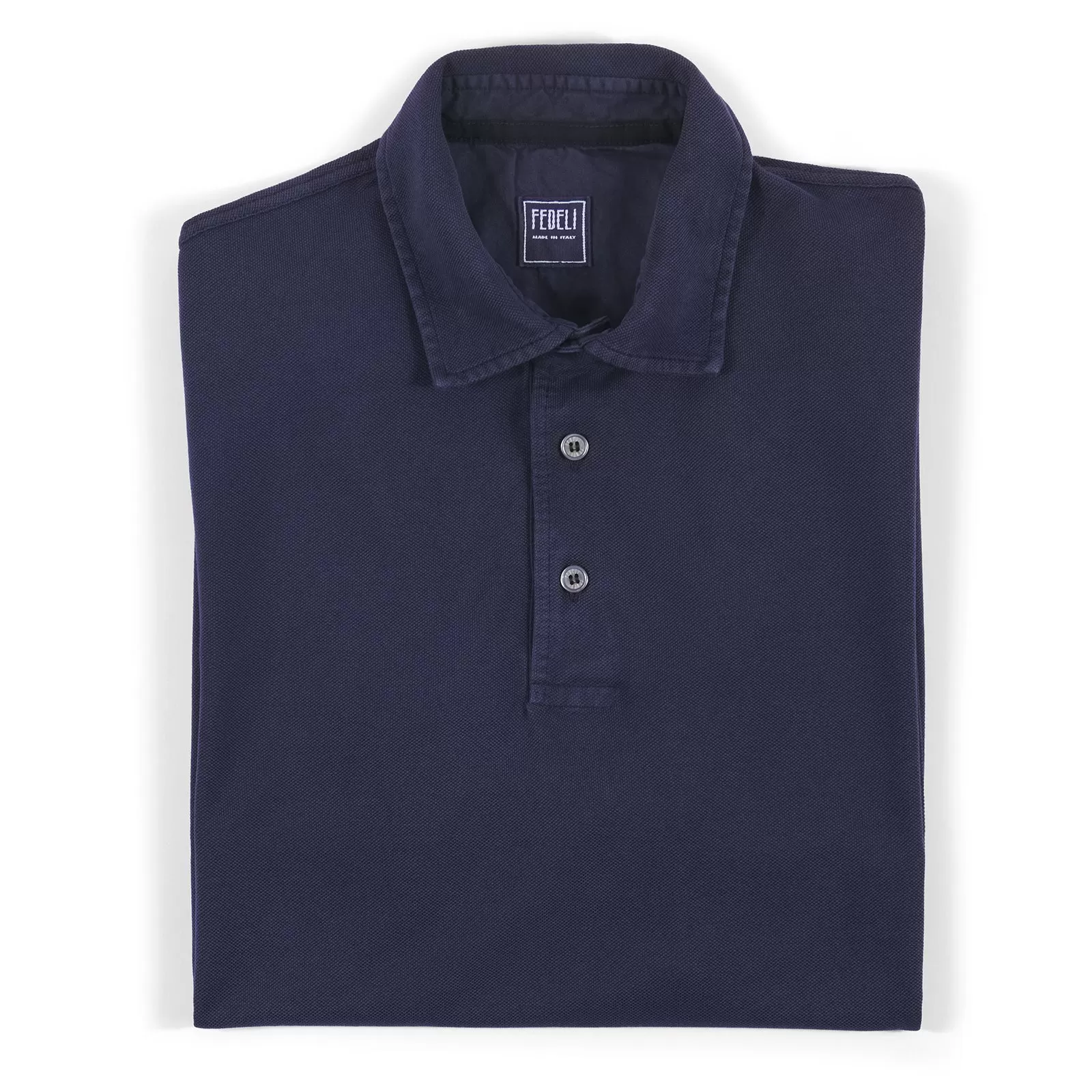 Fedeli Classic Short Sleeve Knitted Piqué Polo Shirt in Midnight Blue