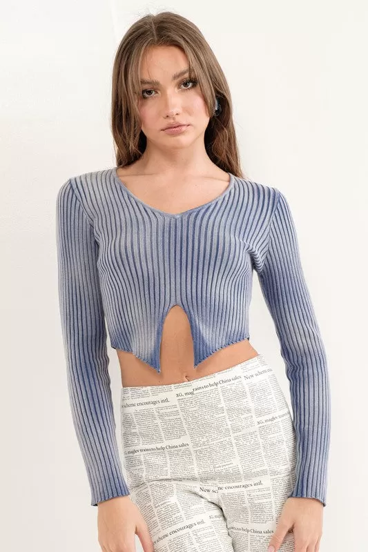 Front Slit Washed Knit Top