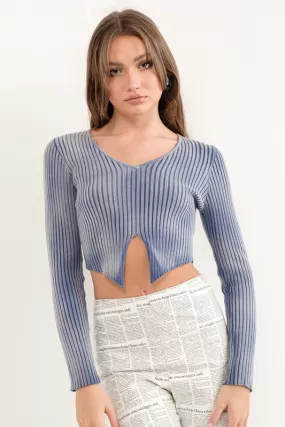 Front Slit Washed Knit Top