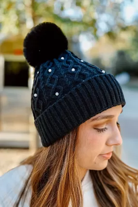 Fur Pom Black Beanie