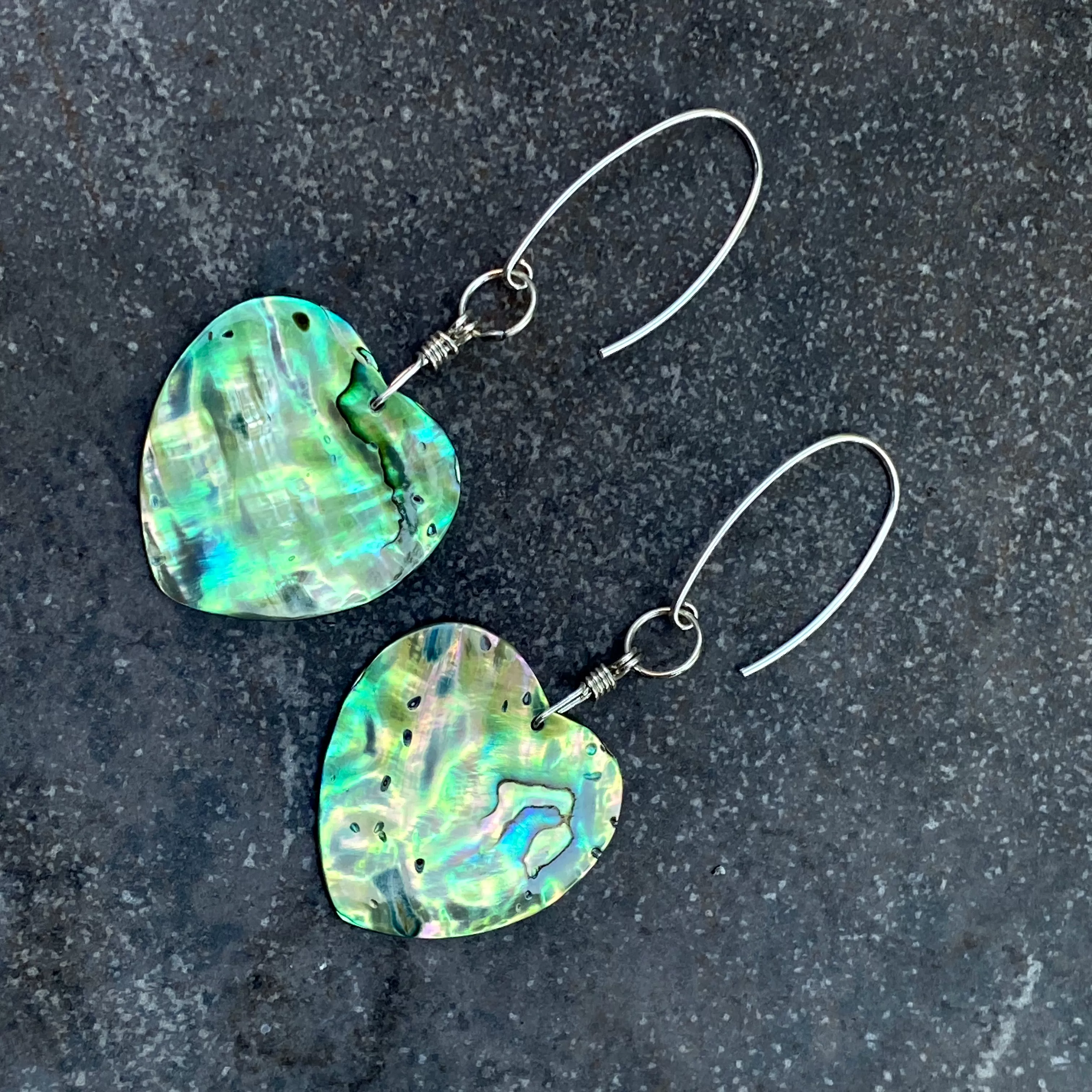 Genuine Abalone Shell Hearts Marquise style Earrings