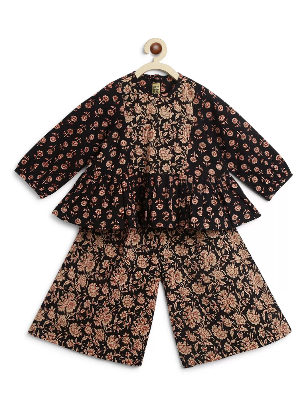 Girls Indie Print Cotton Co-ord Top Pant Set - Black