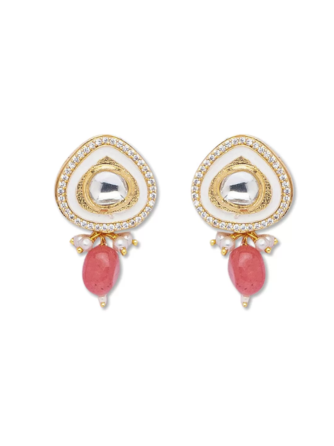 Golden and Tomato Red Kundan Polki Earrings