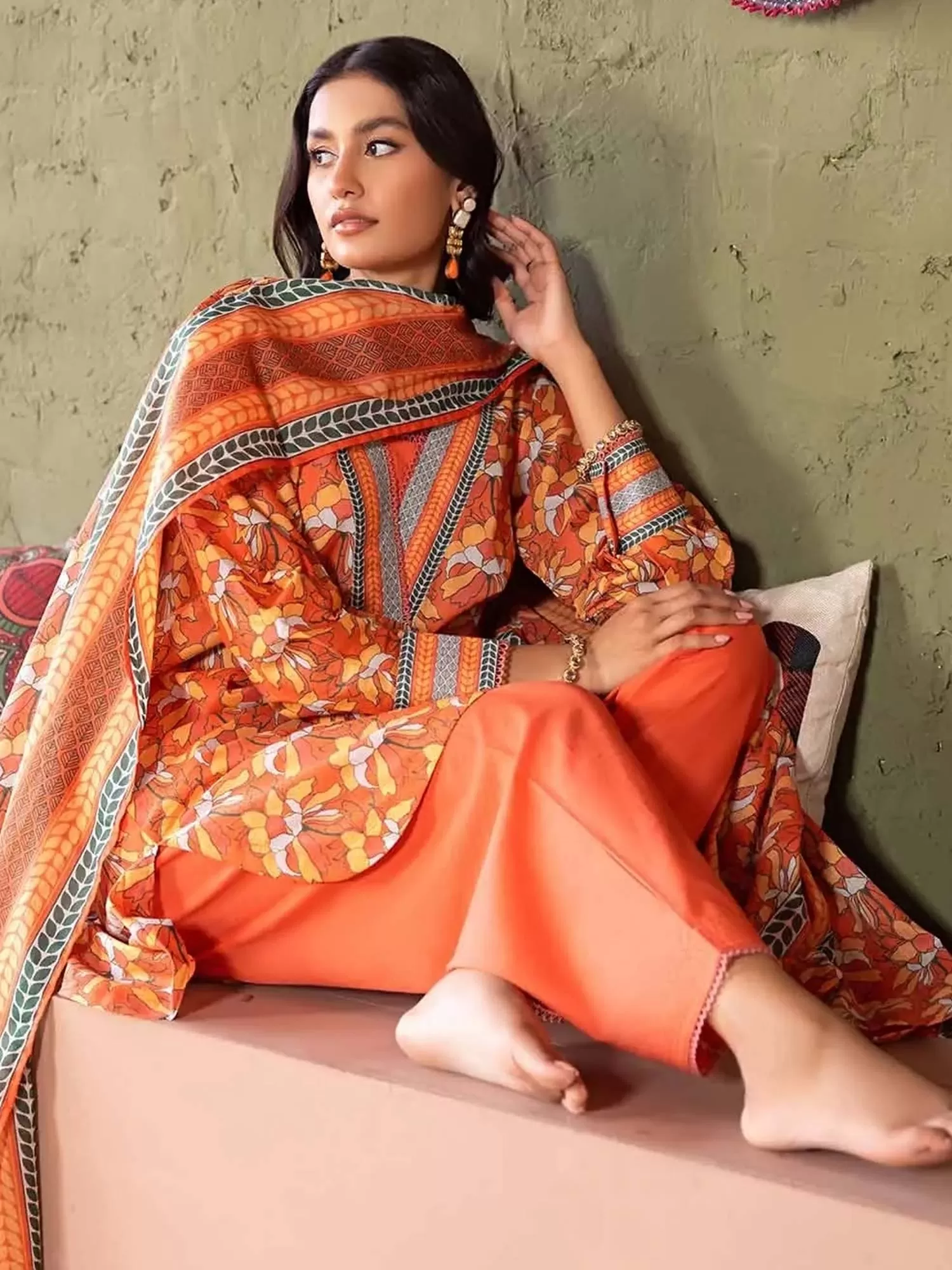 Gul Ahmed Lawn "Summer Solstice" Unstitched Orange 3-Piece (CL-32397-A)