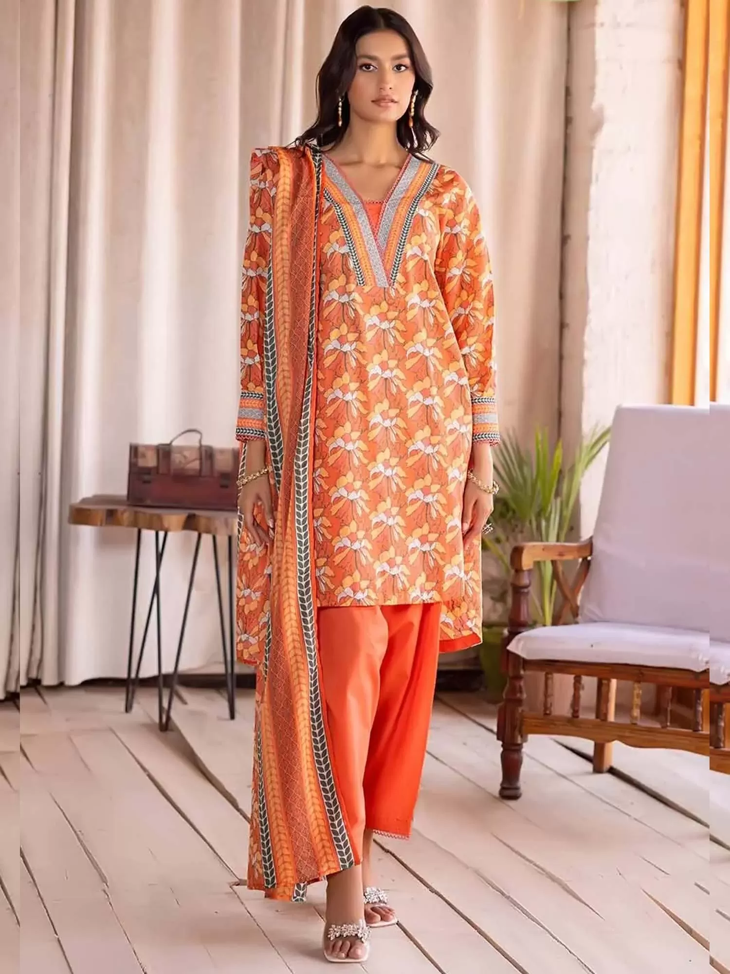 Gul Ahmed Lawn "Summer Solstice" Unstitched Orange 3-Piece (CL-32397-A)