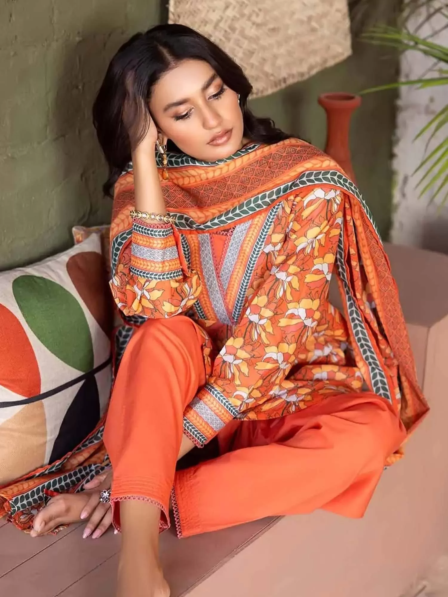 Gul Ahmed Lawn "Summer Solstice" Unstitched Orange 3-Piece (CL-32397-A)