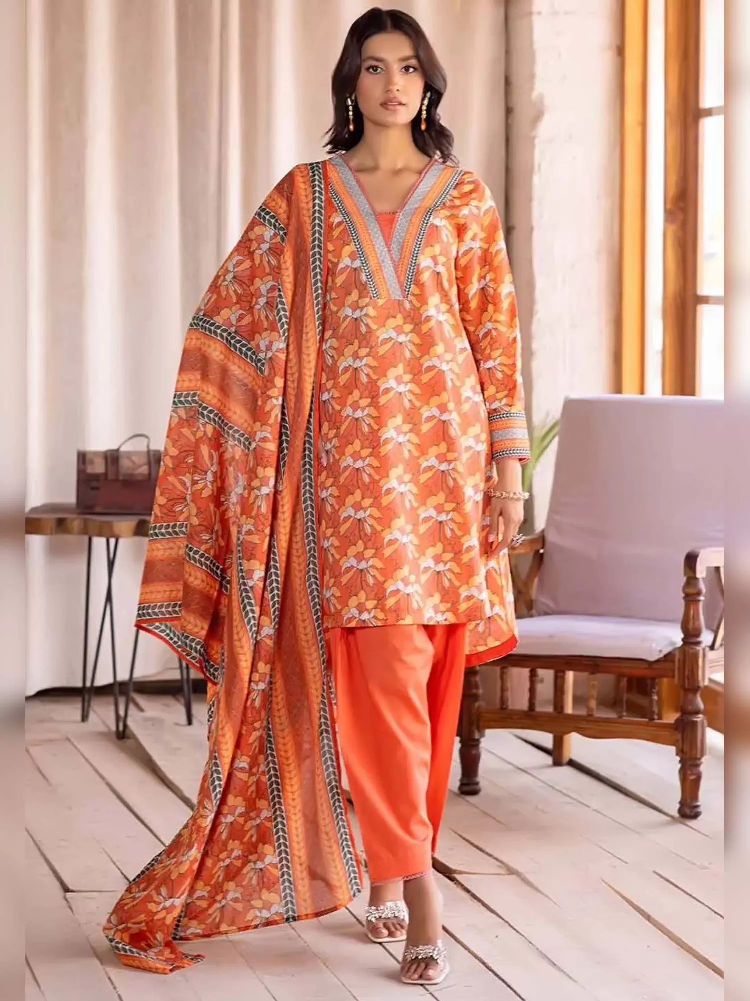 Gul Ahmed Lawn "Summer Solstice" Unstitched Orange 3-Piece (CL-32397-A)