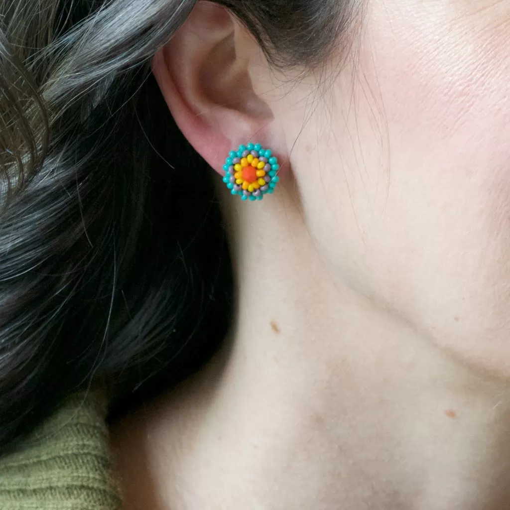 Hand Beaded Post Earrings - Yellow