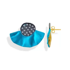 Handmade Gold Plated Silver Turquoise Stud Earrings With Black Zirconia