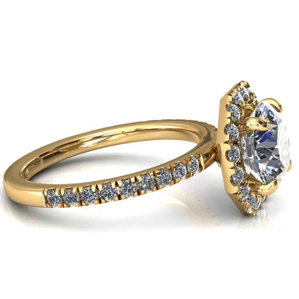 Henrietta Round Lab-Grown Diamond Center Stone 4 Prong Halo 3/4 Micropave Ring