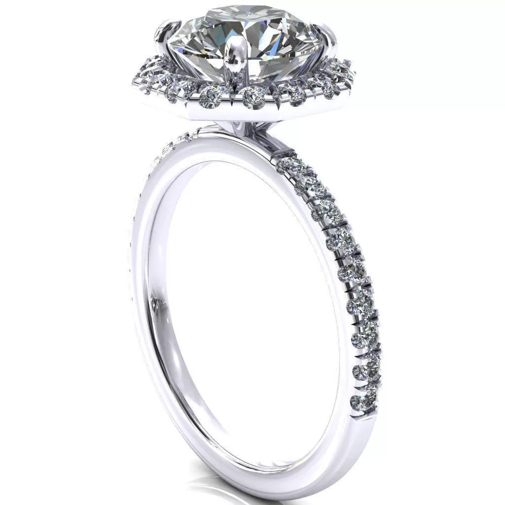 Henrietta Round Lab-Grown Diamond Center Stone 4 Prong Halo 3/4 Micropave Ring