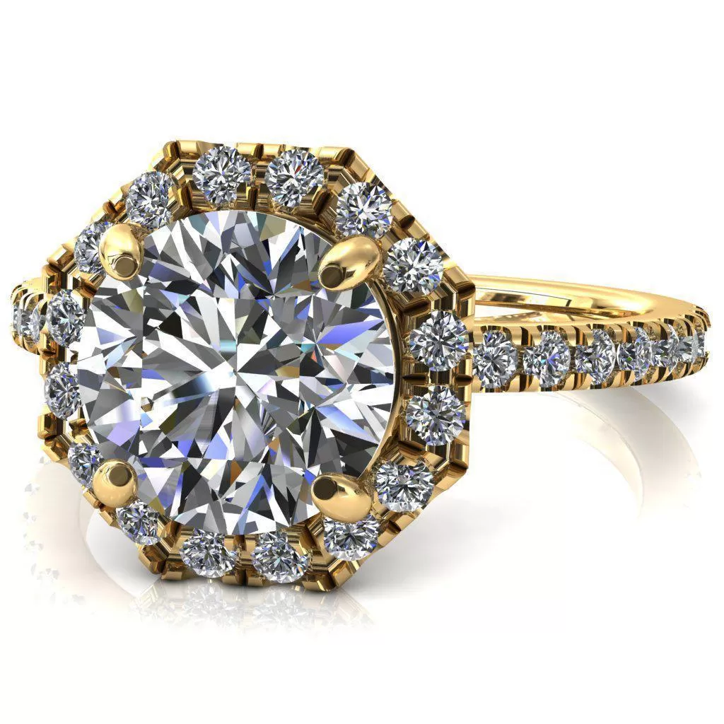 Henrietta Round Lab-Grown Diamond Center Stone 4 Prong Halo 3/4 Micropave Ring