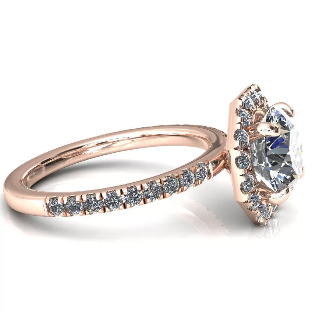 Henrietta Round Lab-Grown Diamond Center Stone 4 Prong Halo 3/4 Micropave Ring