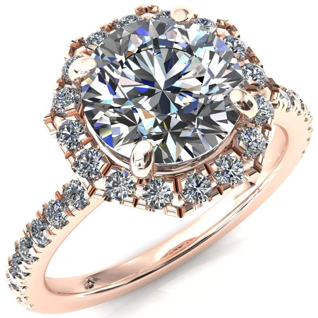 Henrietta Round Lab-Grown Diamond Center Stone 4 Prong Halo 3/4 Micropave Ring