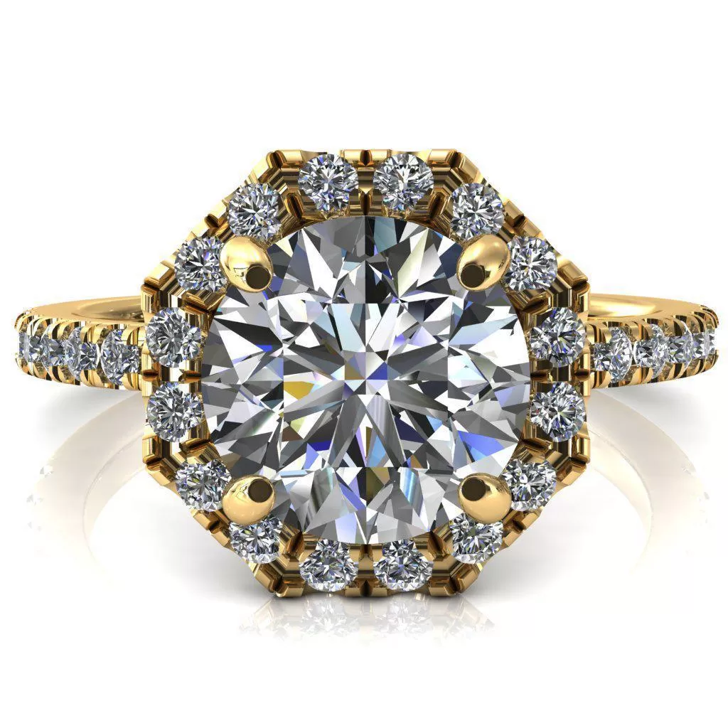 Henrietta Round Lab-Grown Diamond Center Stone 4 Prong Halo 3/4 Micropave Ring