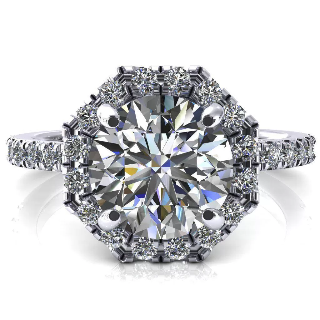 Henrietta Round Lab-Grown Diamond Center Stone 4 Prong Halo 3/4 Micropave Ring