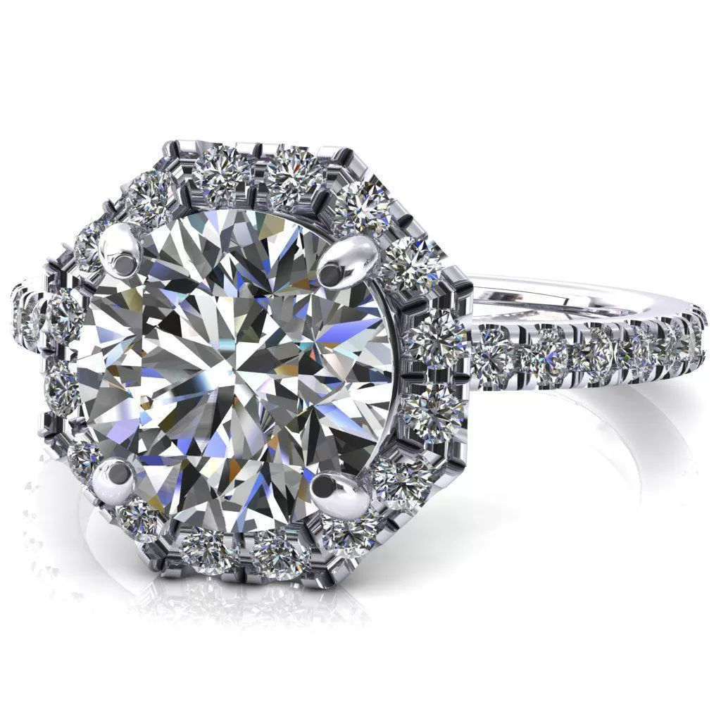 Henrietta Round Lab-Grown Diamond Center Stone 4 Prong Halo 3/4 Micropave Ring