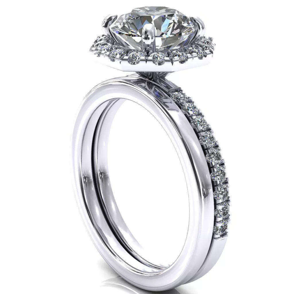 Henrietta Round Lab-Grown Diamond Center Stone 4 Prong Halo 3/4 Micropave Ring