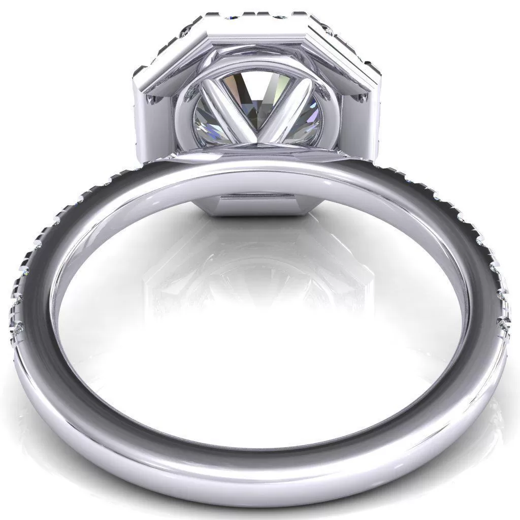 Henrietta Round Lab-Grown Diamond Center Stone 4 Prong Halo 3/4 Micropave Ring