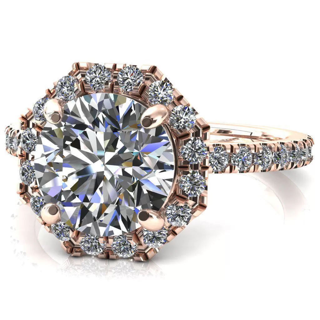 Henrietta Round Lab-Grown Diamond Center Stone 4 Prong Halo 3/4 Micropave Ring