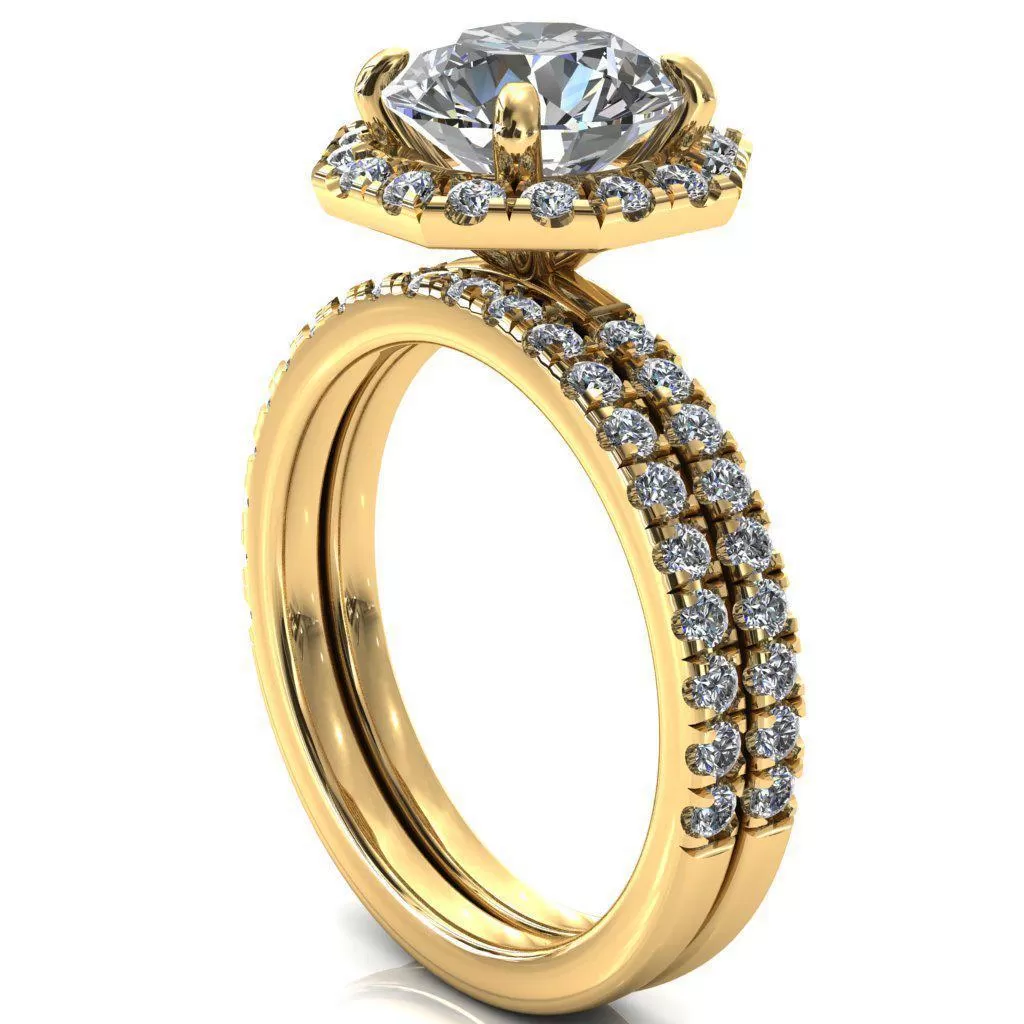 Henrietta Round Lab-Grown Diamond Center Stone 4 Prong Halo 3/4 Micropave Ring