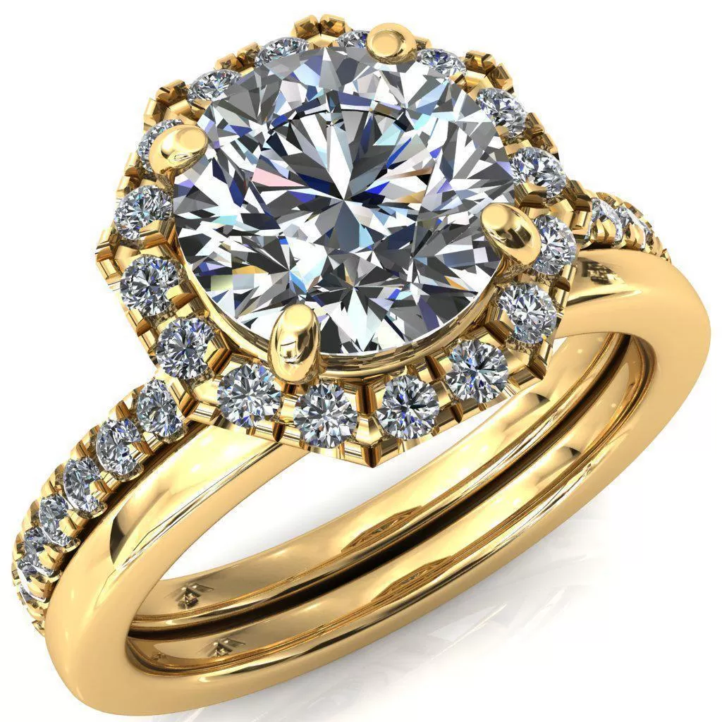 Henrietta Round Lab-Grown Diamond Center Stone 4 Prong Halo 3/4 Micropave Ring