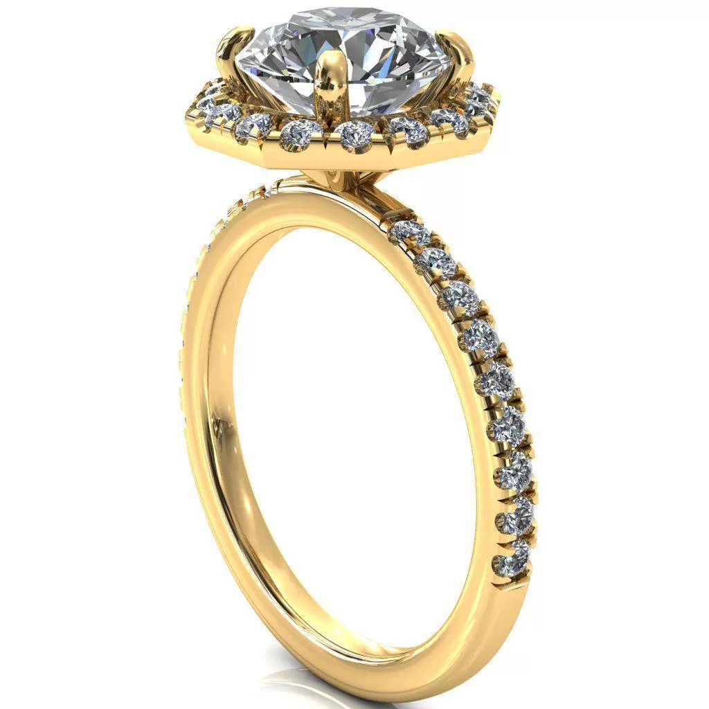 Henrietta Round Lab-Grown Diamond Center Stone 4 Prong Halo 3/4 Micropave Ring