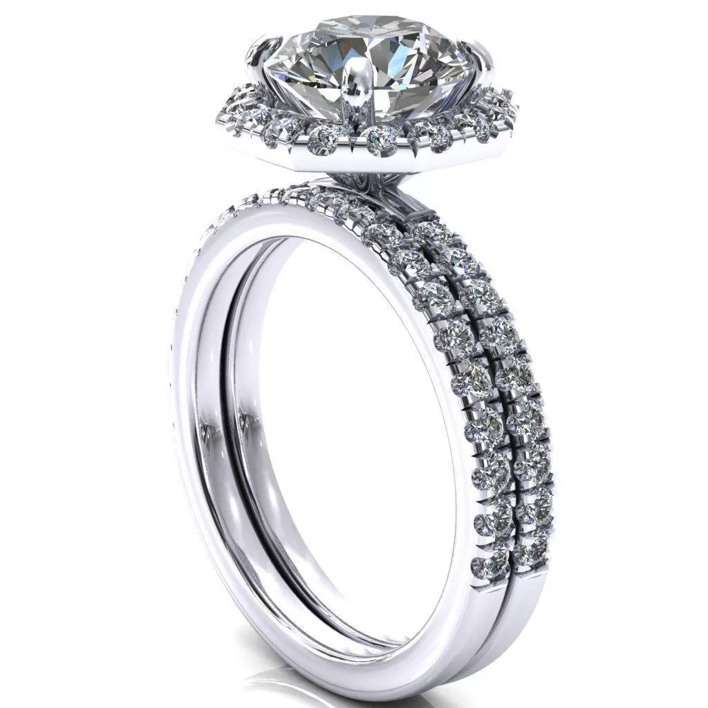 Henrietta Round Lab-Grown Diamond Center Stone 4 Prong Halo 3/4 Micropave Ring