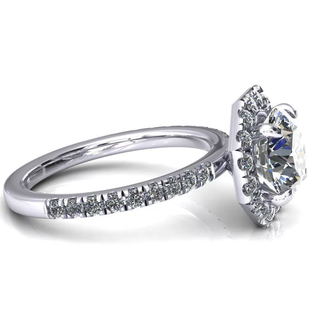 Henrietta Round Lab-Grown Diamond Center Stone 4 Prong Halo 3/4 Micropave Ring